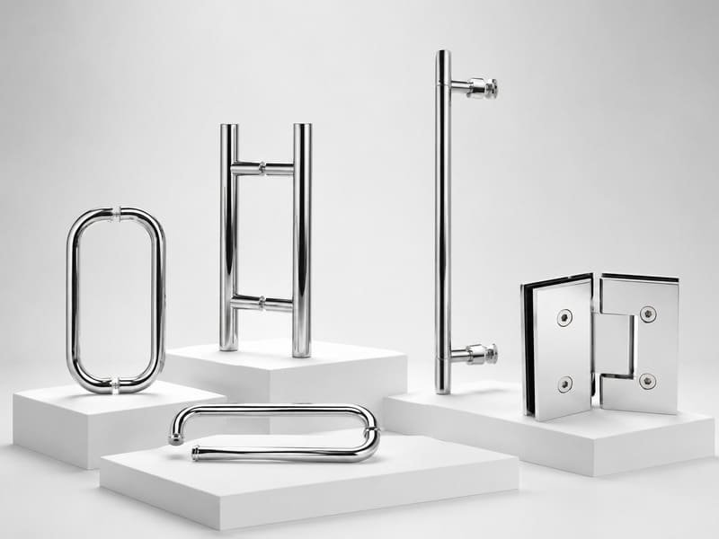 Shower glass hinges clamps and support bars