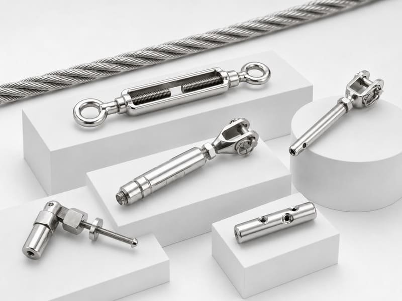 Wire rope terminal and cable railing fittings