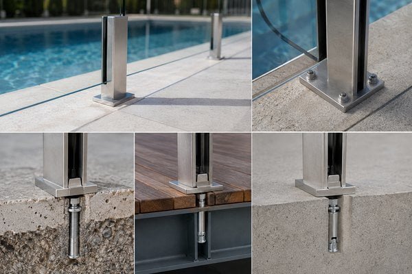 glass pool fencing hardware anchoring