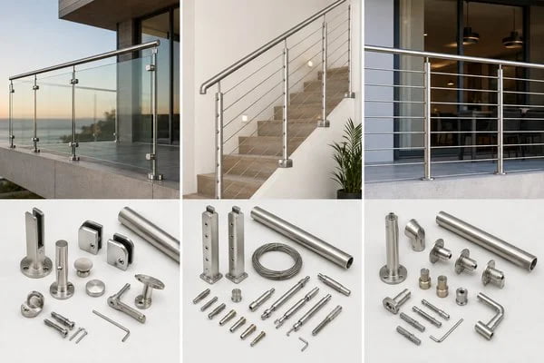 stainless steel railing system components by glass cable and tube railing type