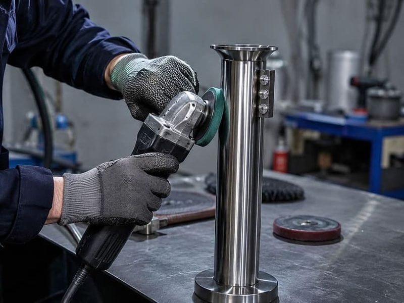 Grinding and polishing stainless steel railing hardware