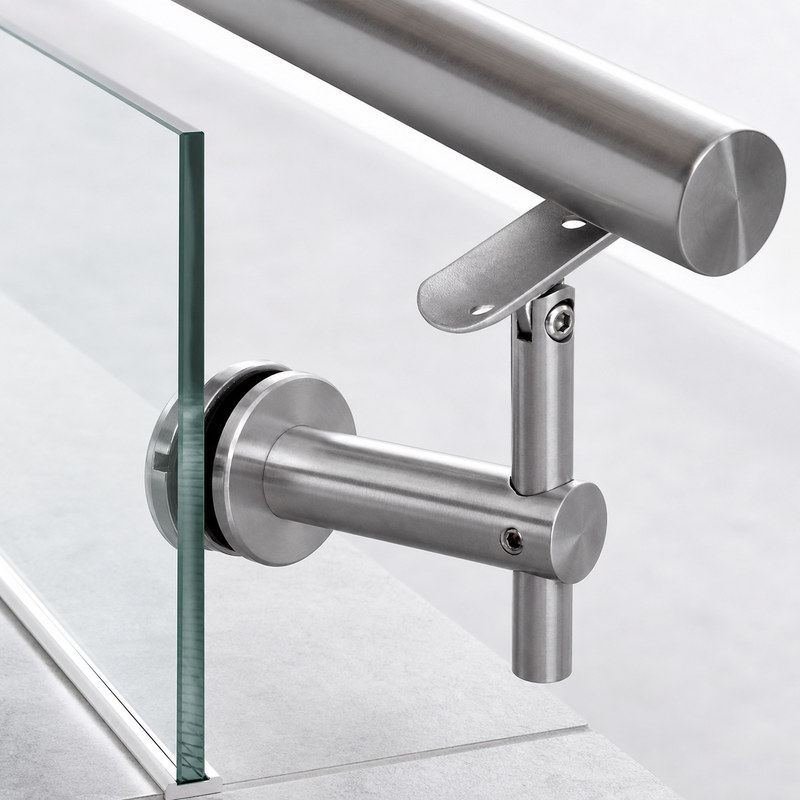 Pivoting Glass Handrail Bracket — Reference silver appearance — SSR-001