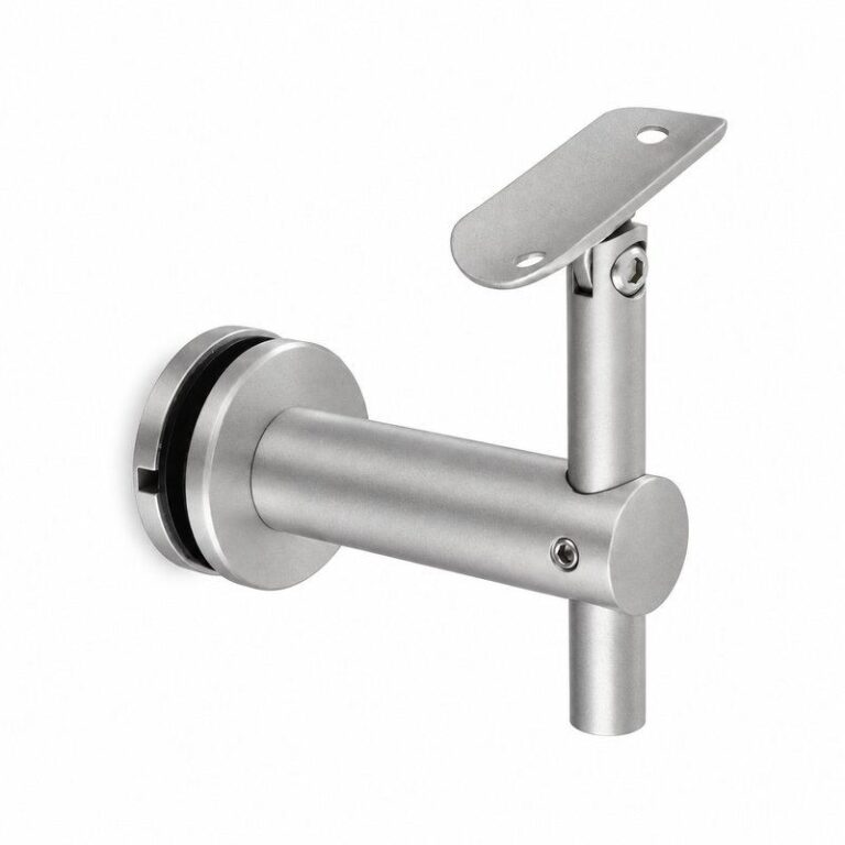 Pivoting Glass Handrail Bracket — Matte silver appearance concept — SSR-002