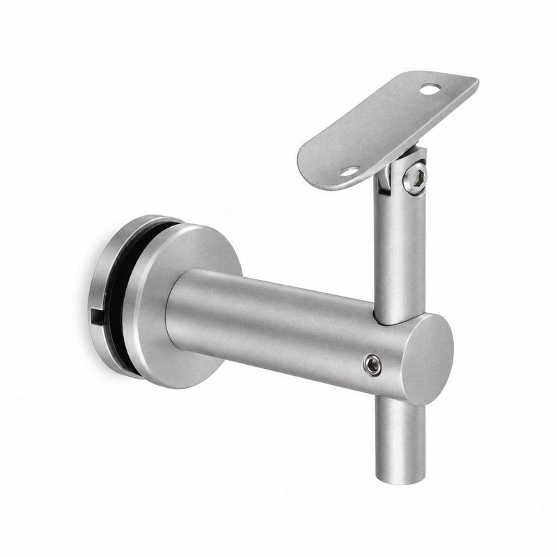 Pivoting Glass Handrail Bracket — Matte silver appearance concept — SSR-002