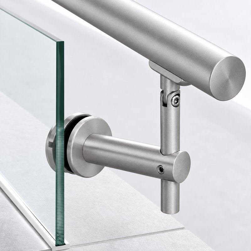 Pivoting Glass Handrail Bracket — Matte silver appearance concept — SSR-002