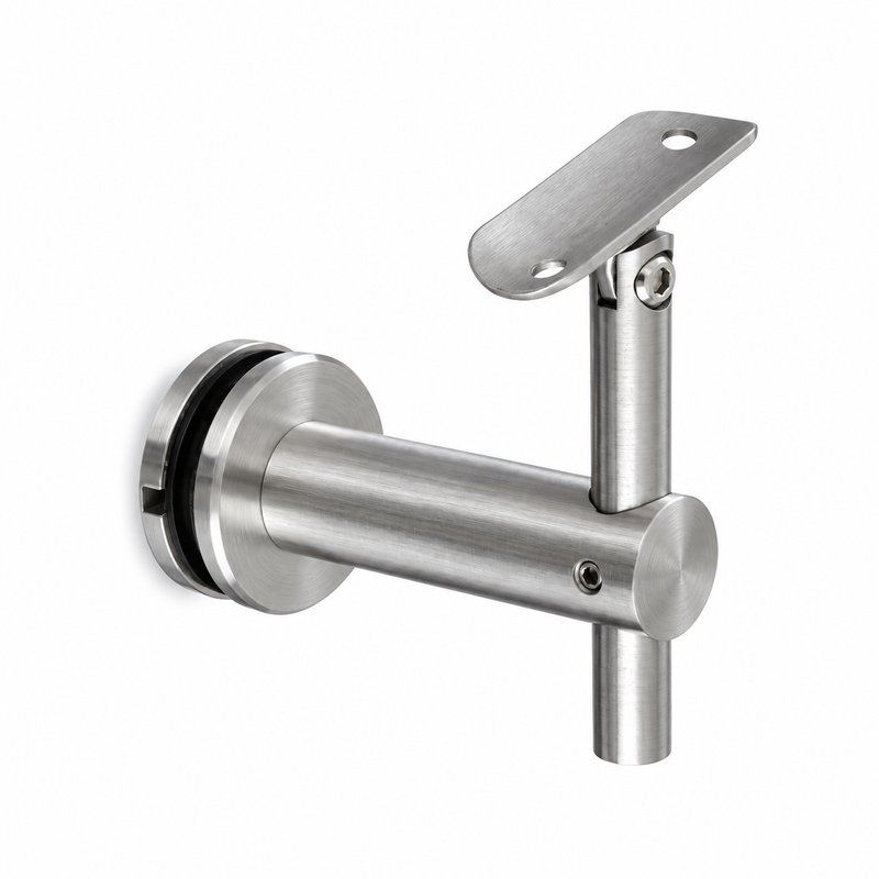 Pivoting Glass Handrail Bracket — Fine-brushed silver appearance concept — SSR-003