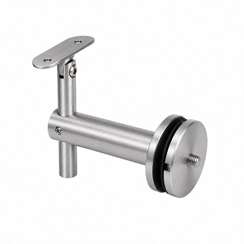 Pivoting Glass Handrail Bracket — Fine-brushed silver appearance concept — SSR-003