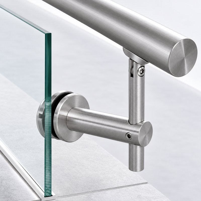 Pivoting Glass Handrail Bracket — Fine-brushed silver appearance concept — SSR-003
