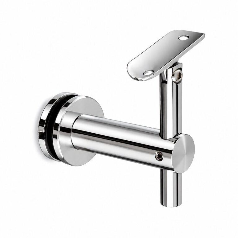 Pivoting Glass Handrail Bracket — Reflective silver appearance concept — SSR-004