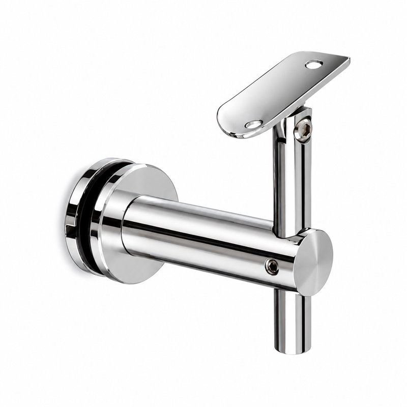 Pivoting Glass Handrail Bracket — Reflective silver appearance concept — SSR-004