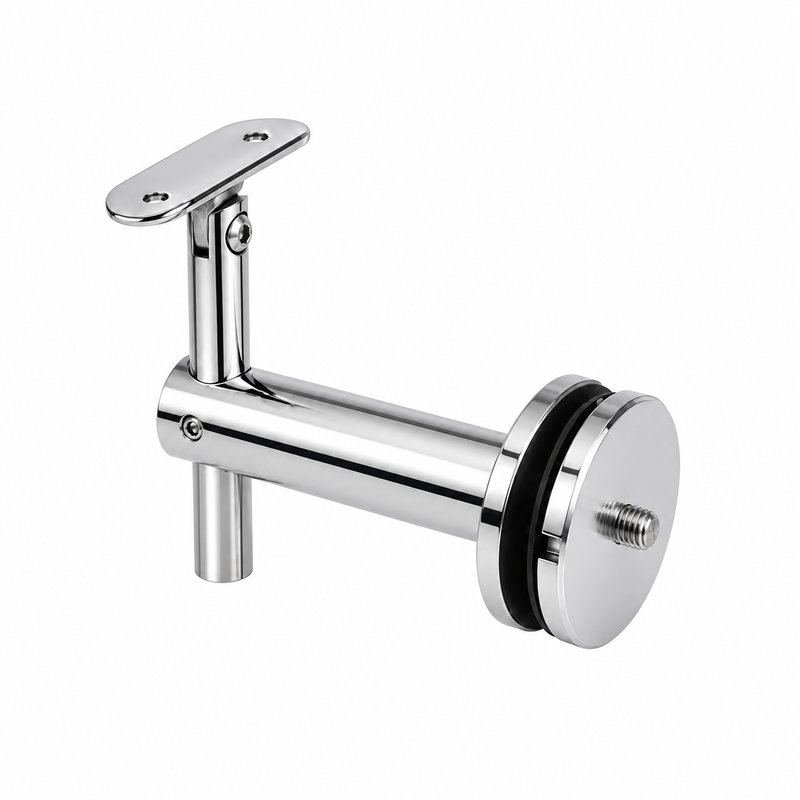 Pivoting Glass Handrail Bracket — Reflective silver appearance concept — SSR-004