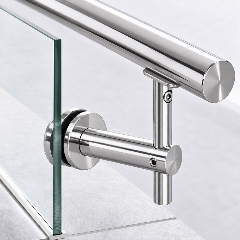 Pivoting Glass Handrail Bracket — Reflective silver appearance concept — SSR-004