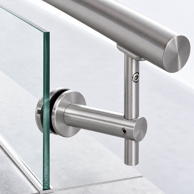 Pivoting Glass Handrail Bracket — Satin silver appearance concept — SSR-005