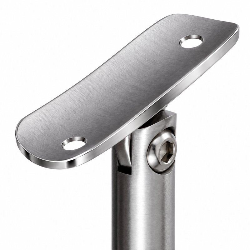 Pivoting Glass Handrail Bracket — Satin silver with bright-edge appearance concept