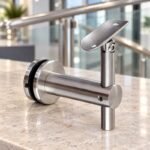 Pivoting Glass Handrail Bracket — Satin silver with bright-edge appearance concept