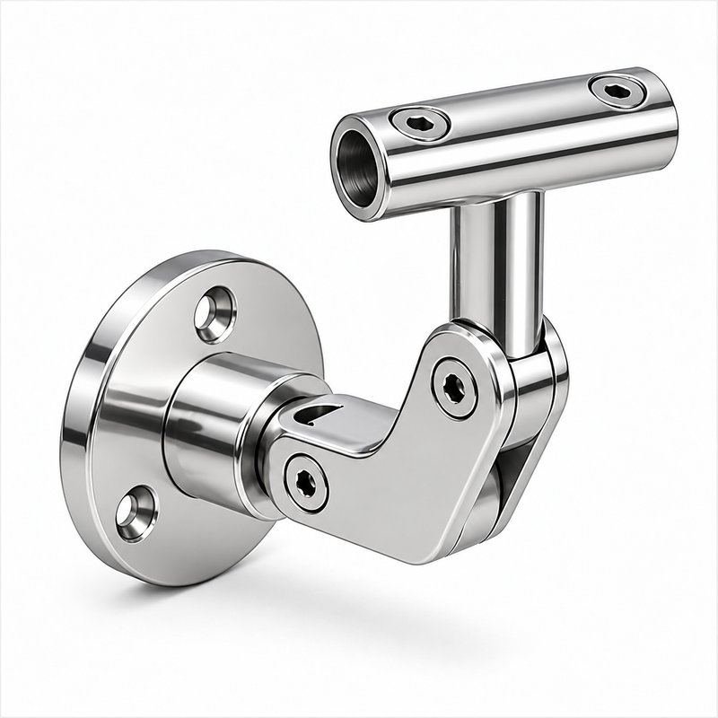 Articulated Wall Handrail Sleeve Bracket — Reflective silver appearance concept