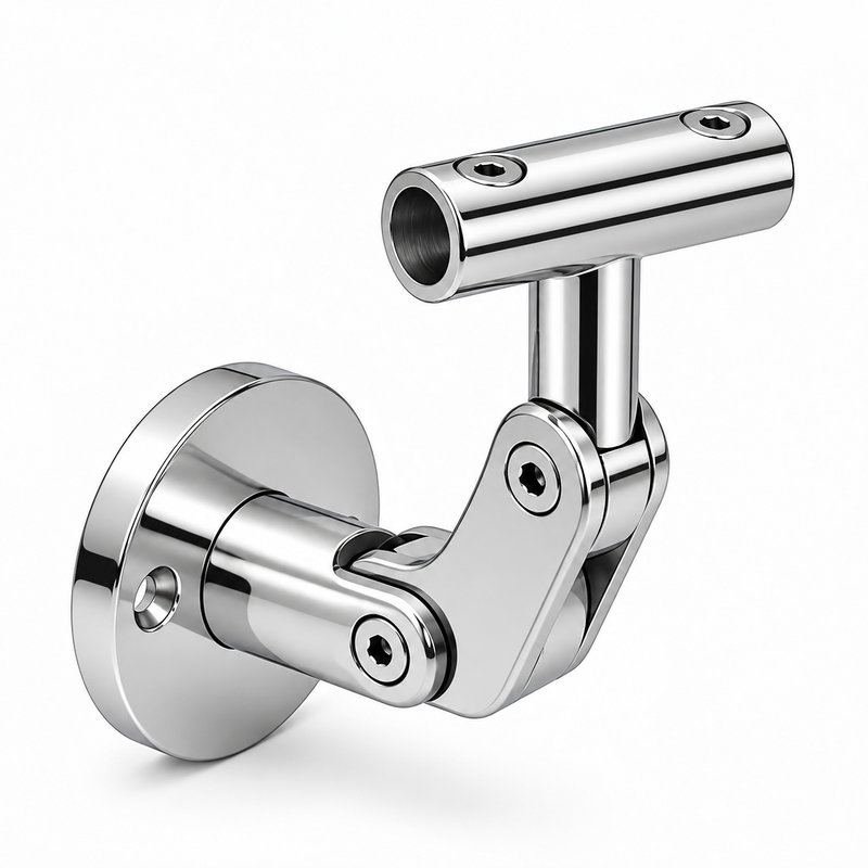 Articulated Wall Handrail Sleeve Bracket — Reflective silver appearance concept