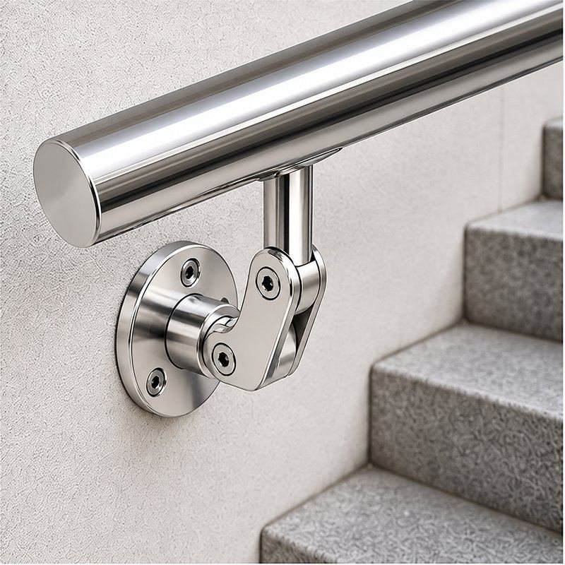 Articulated Wall Handrail Sleeve Bracket — Reflective silver appearance concept
