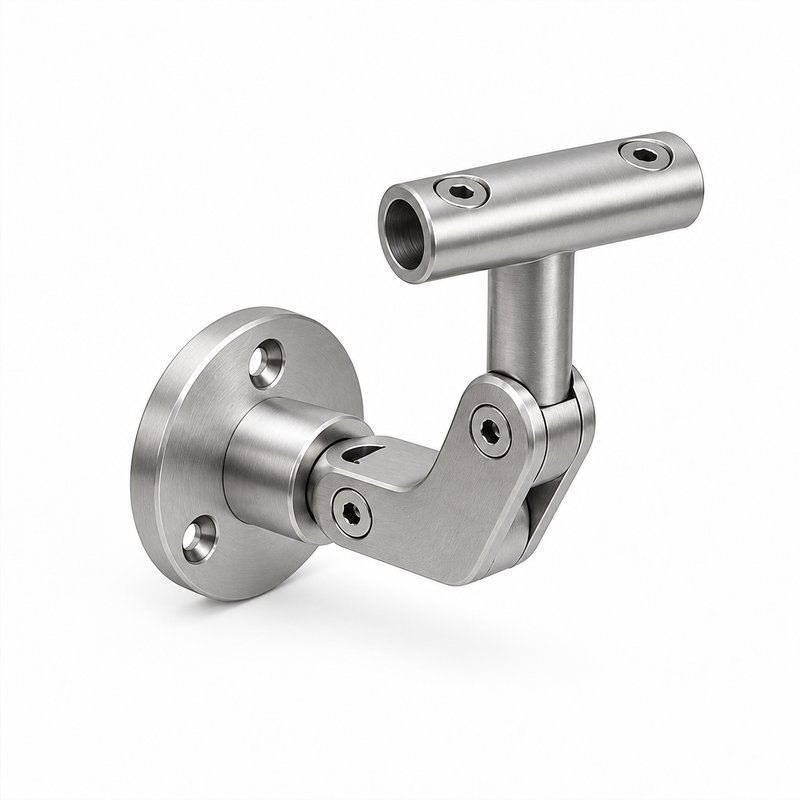 Articulated Wall Handrail Sleeve Bracket — Satin silver with bright-edge appearance concept