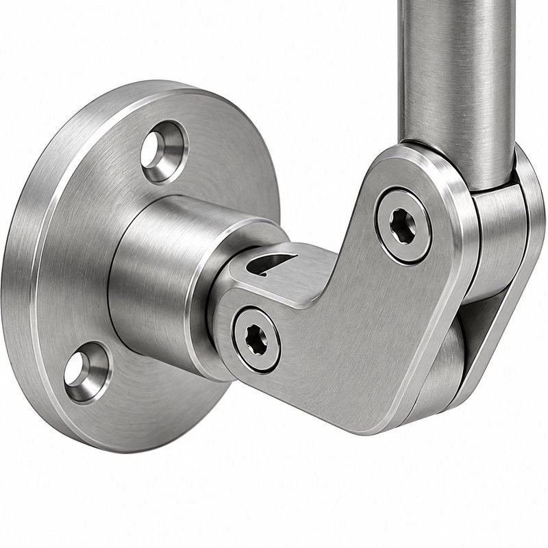 Articulated Wall Handrail Sleeve Bracket — Satin silver with bright-edge appearance concept