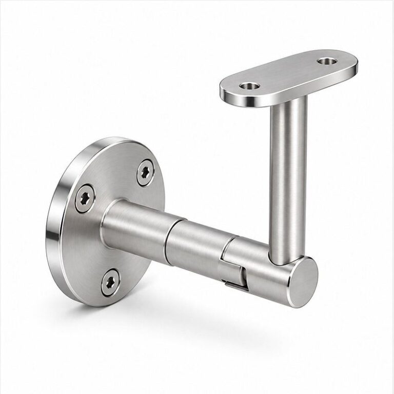 Telescopic Arm Wall Handrail Bracket — Satin silver with bright-edge appearance concept