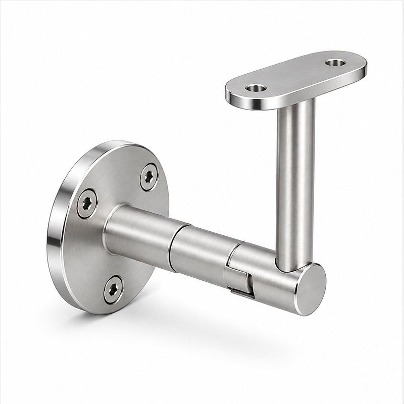 Telescopic Arm Wall Handrail Bracket — Satin silver with bright-edge appearance concept