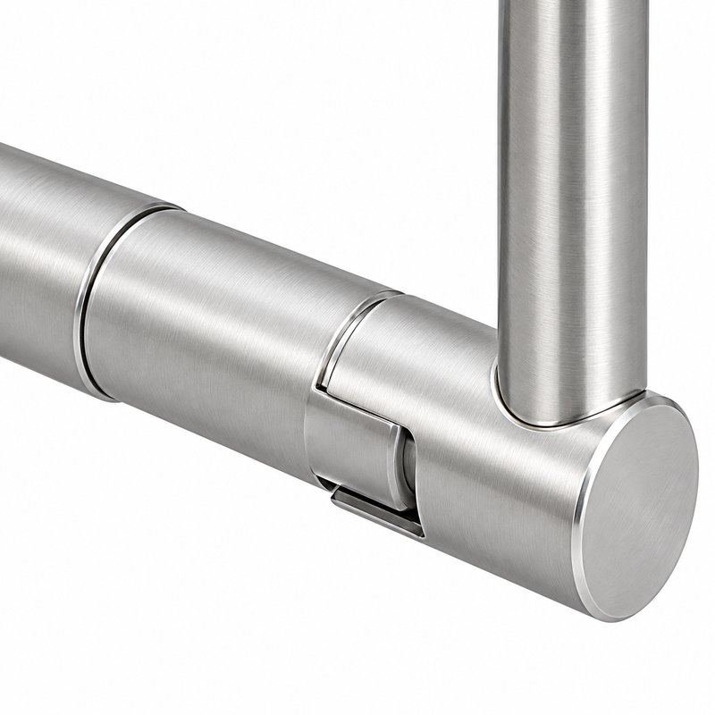 Telescopic Arm Wall Handrail Bracket — Satin silver with bright-edge appearance concept
