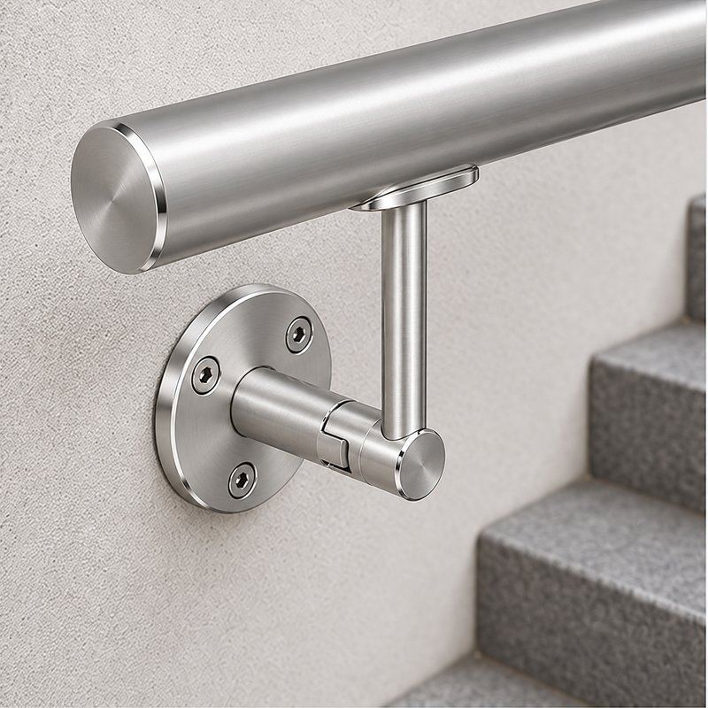 Telescopic Arm Wall Handrail Bracket — Satin silver with bright-edge appearance concept