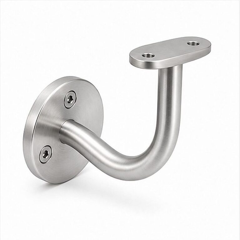 Curved Arm Circular Wall Handrail Bracket — Reference silver appearance