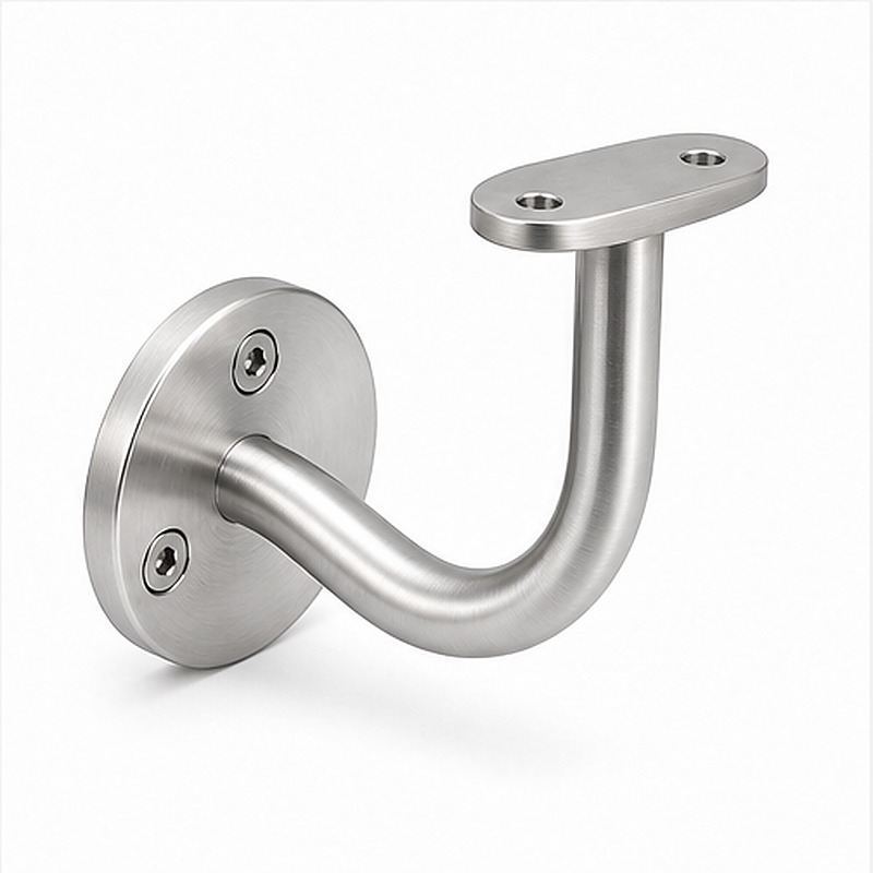 Curved Arm Circular Wall Handrail Bracket — Reference silver appearance