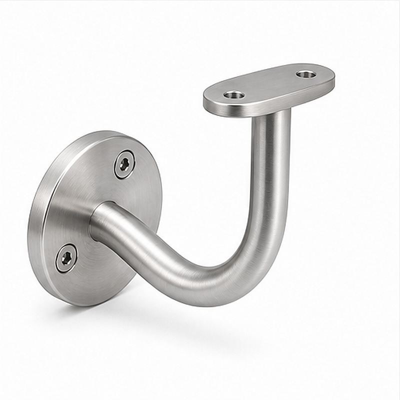Curved Arm Circular Wall Handrail Bracket — Reference silver appearance