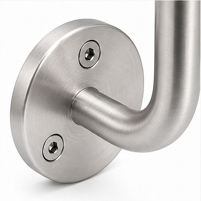 Curved Arm Circular Wall Handrail Bracket — Reference silver appearance