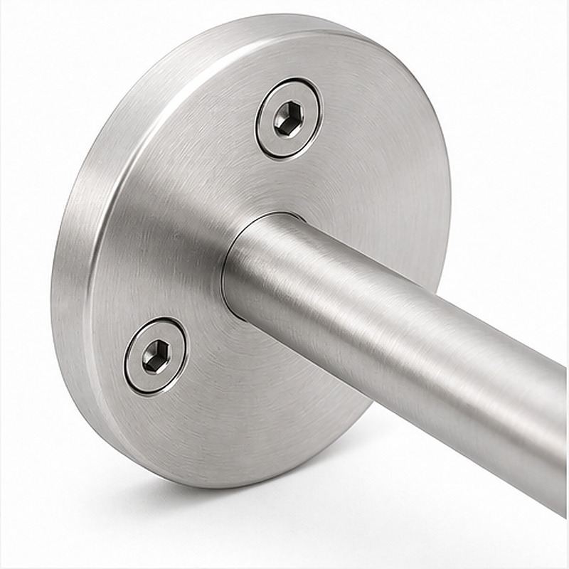 Curved Arm Circular Wall Handrail Bracket — Reference silver appearance