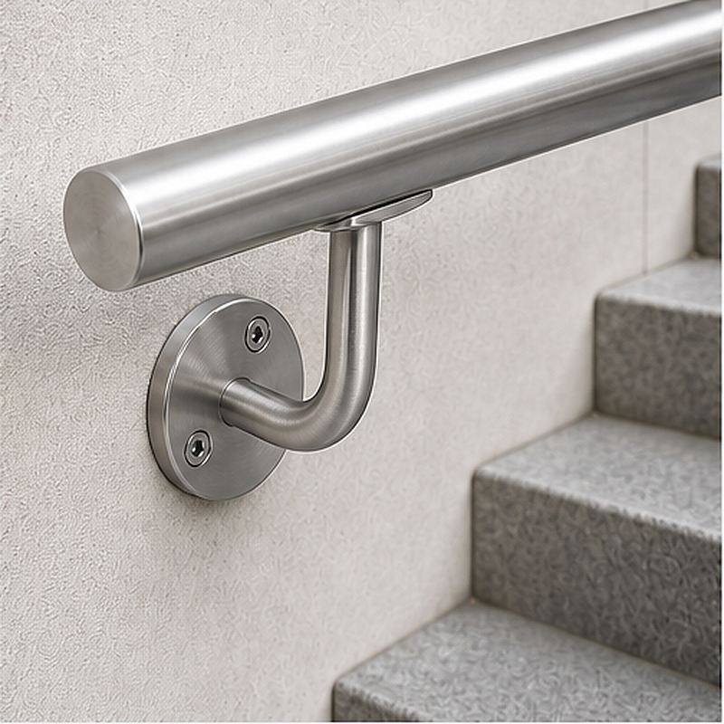 Curved Arm Circular Wall Handrail Bracket — Reference silver appearance
