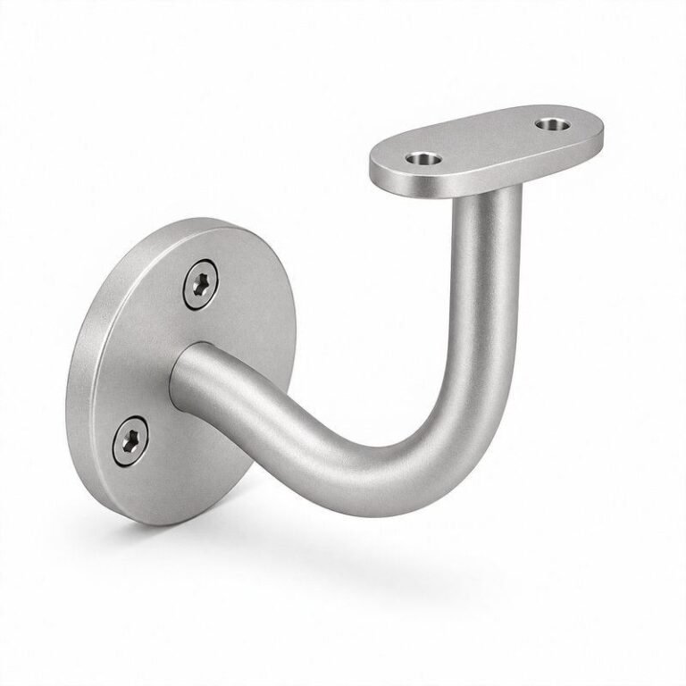 Curved Arm Circular Wall Handrail Bracket — Matte silver appearance concept