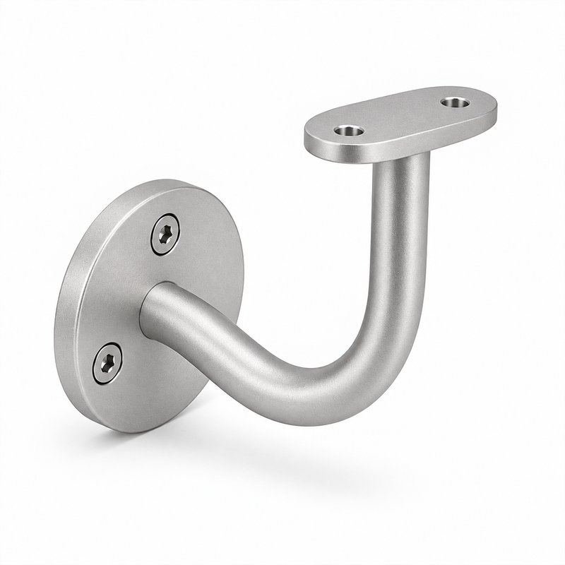 Curved Arm Circular Wall Handrail Bracket — Matte silver appearance concept