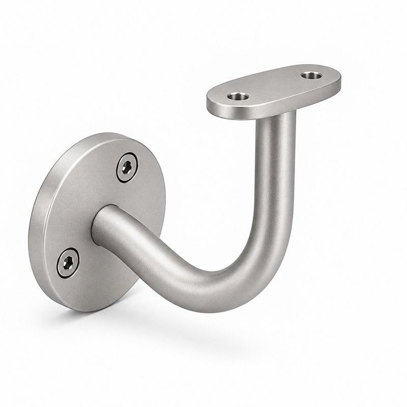 Curved Arm Circular Wall Handrail Bracket — Matte silver appearance concept