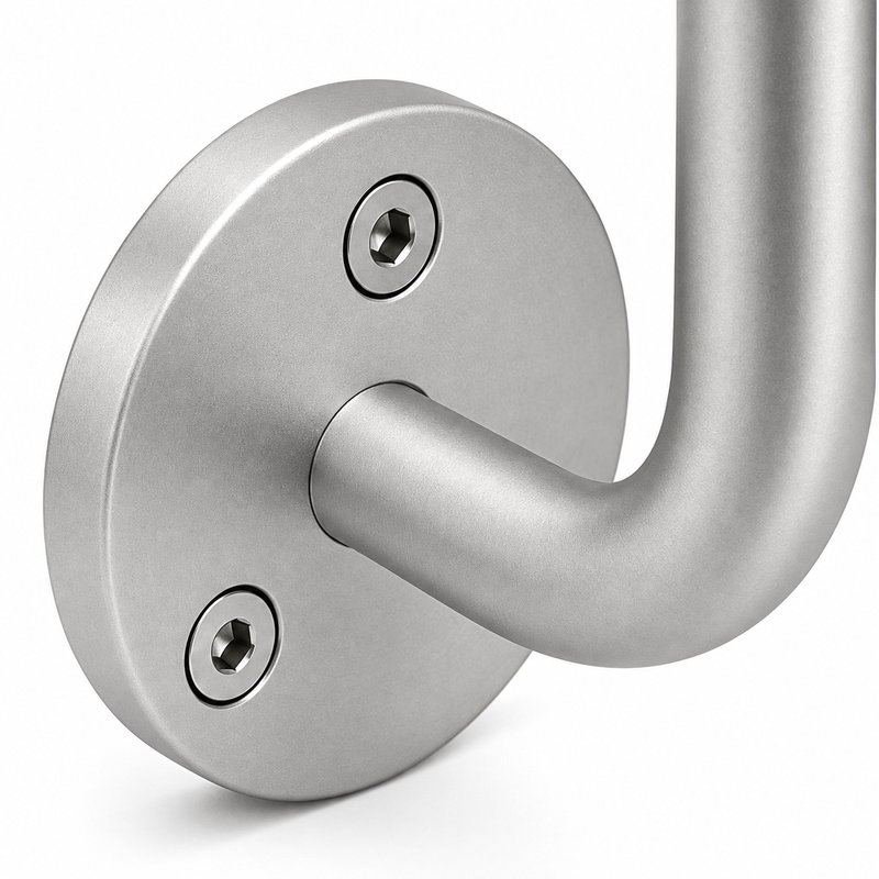 Curved Arm Circular Wall Handrail Bracket — Matte silver appearance concept