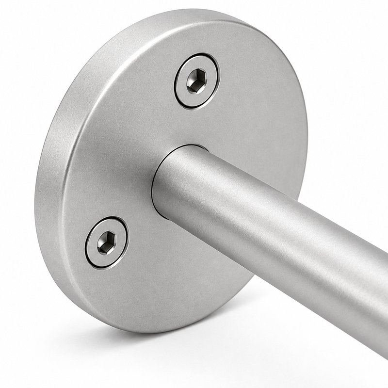 Curved Arm Circular Wall Handrail Bracket — Matte silver appearance concept
