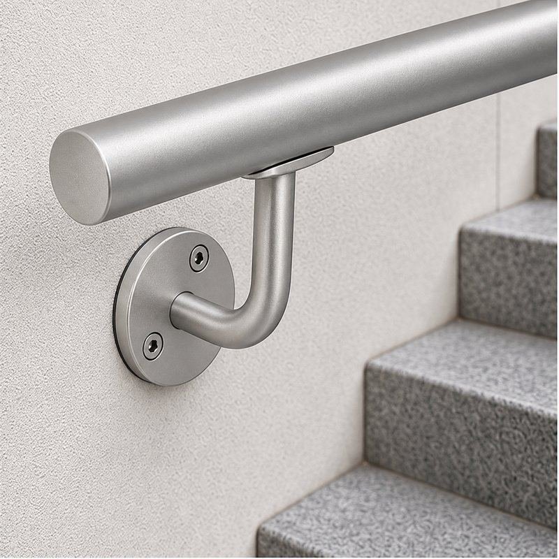 Curved Arm Circular Wall Handrail Bracket — Matte silver appearance concept