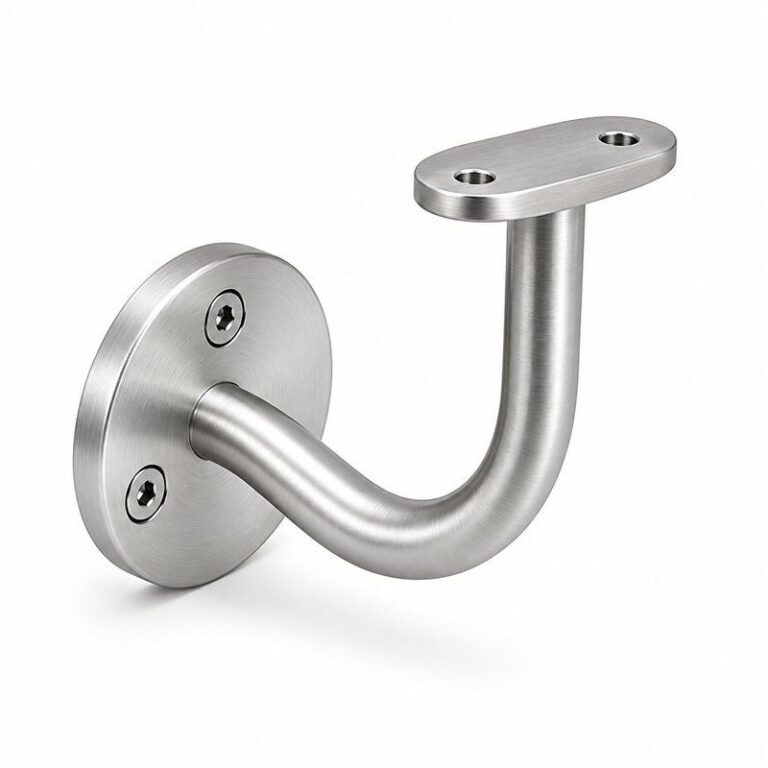 Curved Arm Circular Wall Handrail Bracket — Fine-brushed silver appearance concept