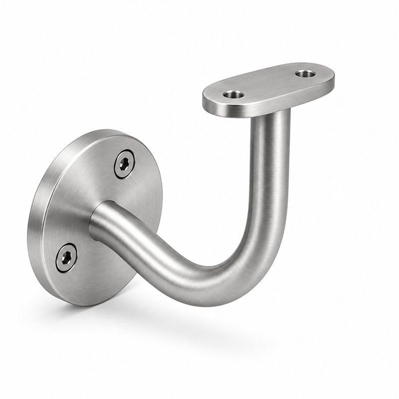 Curved Arm Circular Wall Handrail Bracket — Fine-brushed silver appearance concept