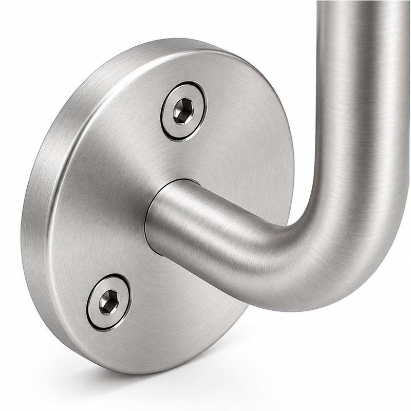 Curved Arm Circular Wall Handrail Bracket — Fine-brushed silver appearance concept