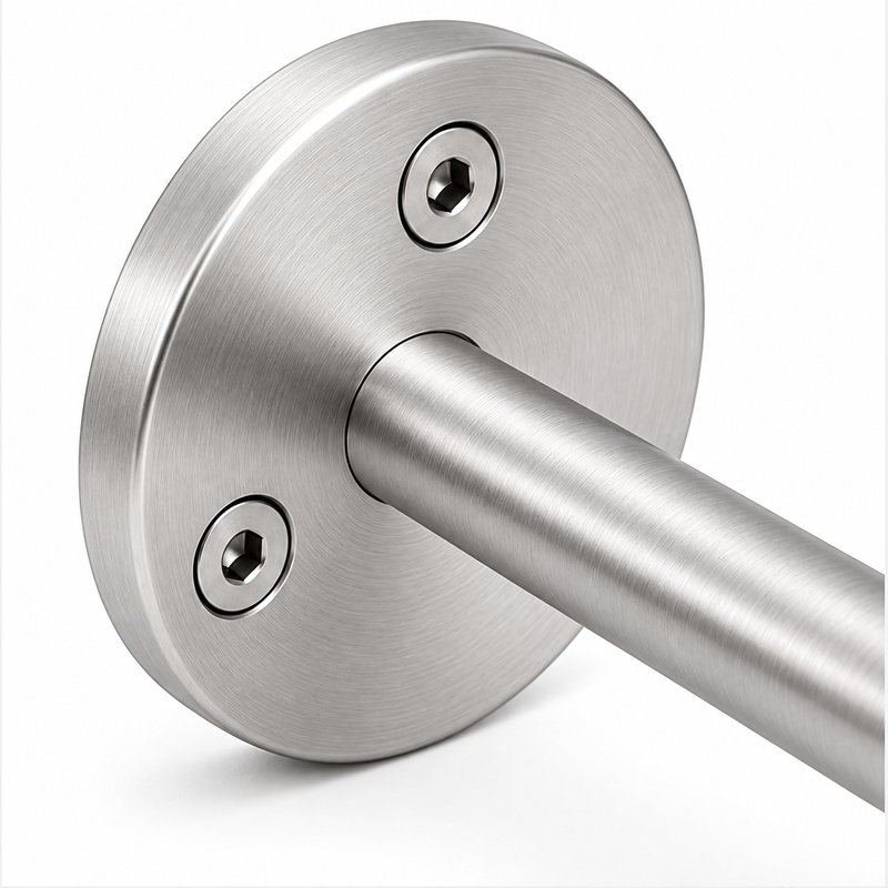 Curved Arm Circular Wall Handrail Bracket — Fine-brushed silver appearance concept