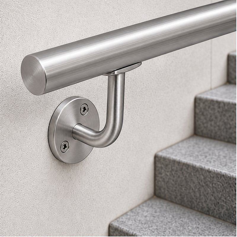 Curved Arm Circular Wall Handrail Bracket — Fine-brushed silver appearance concept