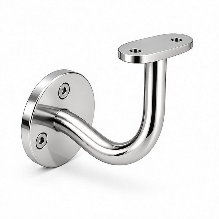 Curved Arm Circular Wall Handrail Bracket — Reflective silver appearance concept
