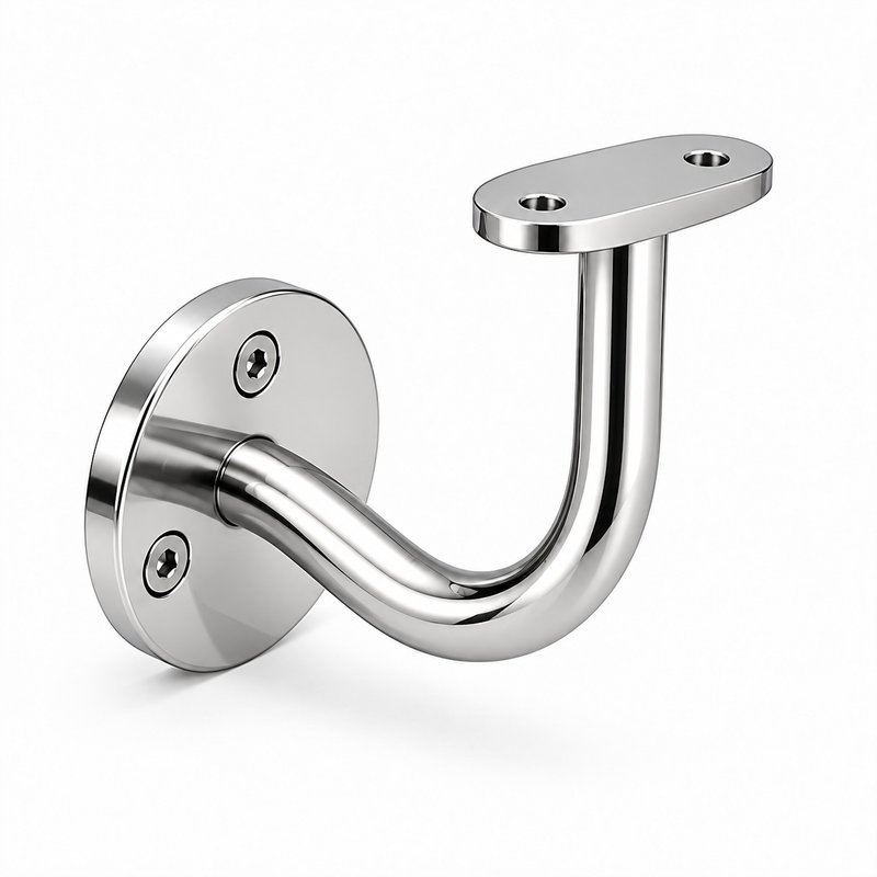 Curved Arm Circular Wall Handrail Bracket — Reflective silver appearance concept