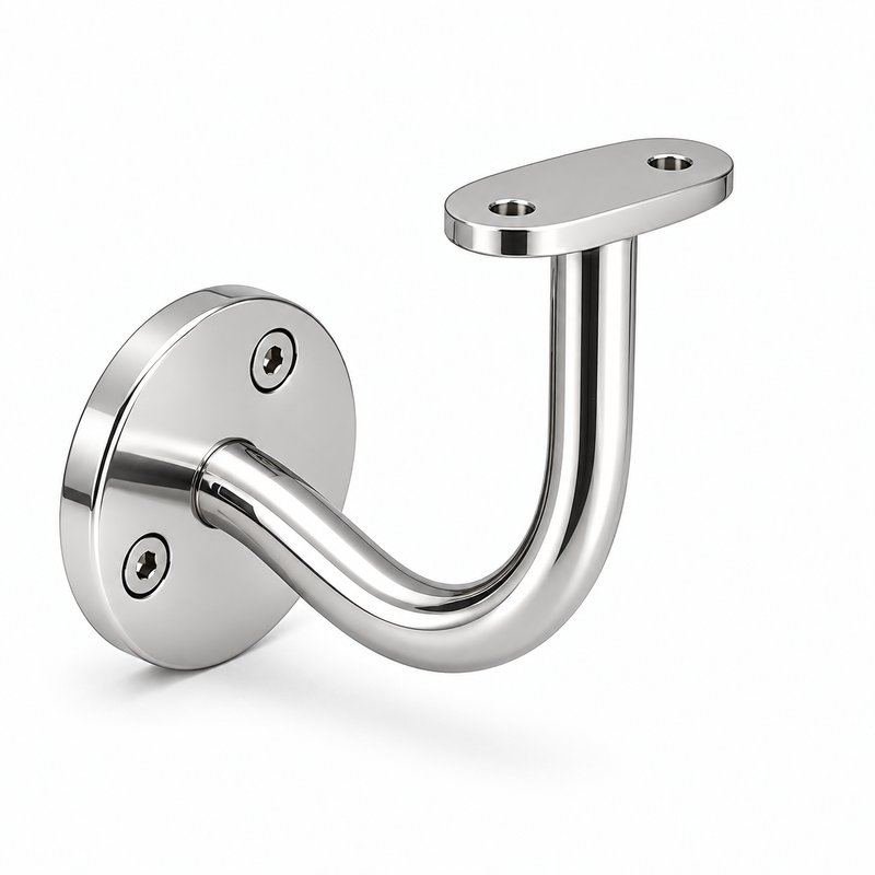 Curved Arm Circular Wall Handrail Bracket — Reflective silver appearance concept