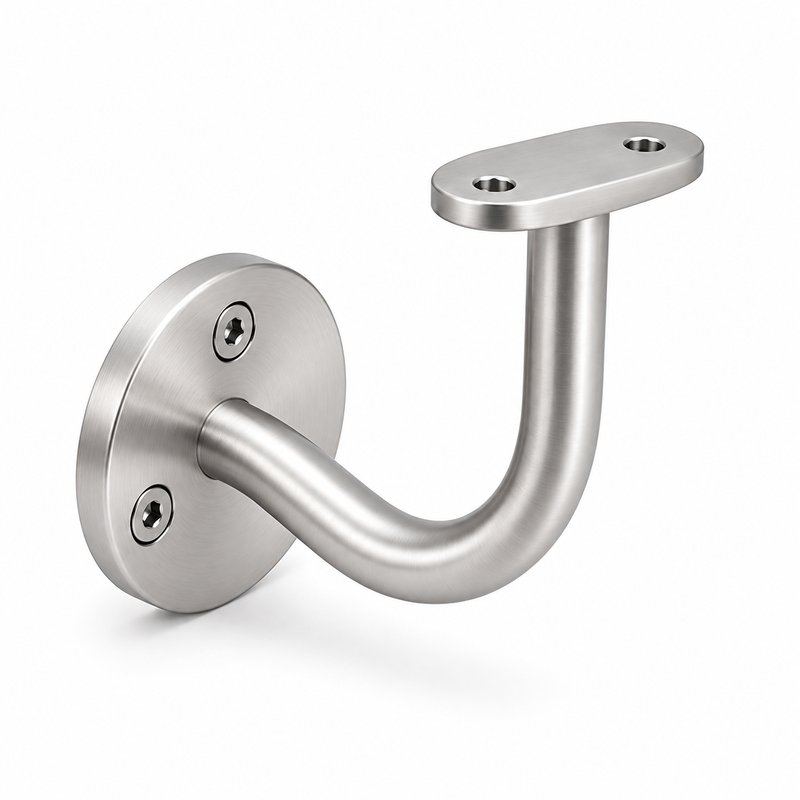 Curved Arm Circular Wall Handrail Bracket — Satin silver appearance concept