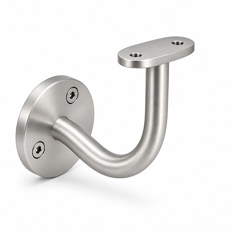 Curved Arm Circular Wall Handrail Bracket — Satin silver appearance concept